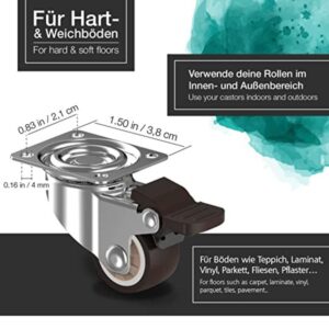 Zwenkwielen Metaal met rem set van 2 + 2 - 25mm