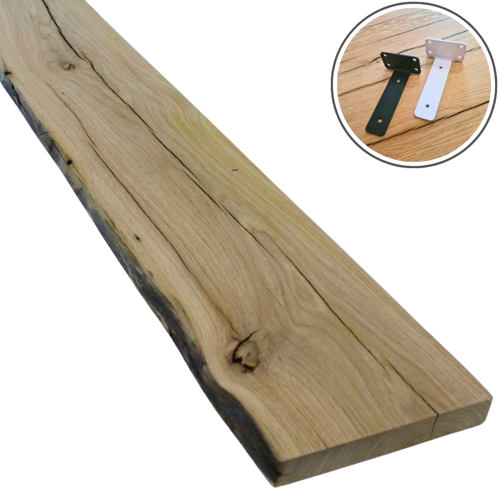 Wandplank Oud-Eiken Boomstamrand 25mm Plankbeugel - Op Maat