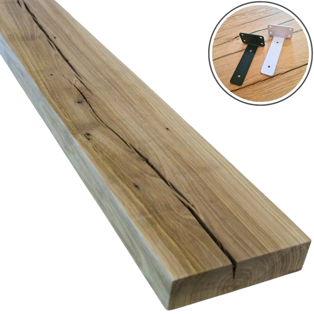 Wandplank Oud-Eiken Recht 45mm Plankbeugel - Op Maat